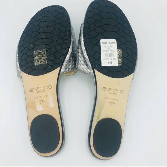NWOB! JIMMY CHOO STEEL MIRRORED LEATHER SLIDES - Picture 5 of 7